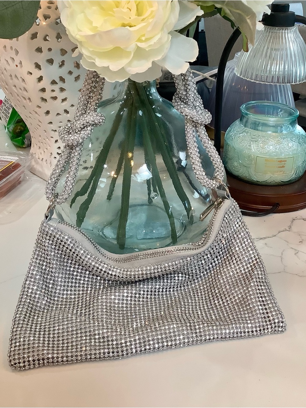 Silver Rhinestone Evening Shoulder Bag